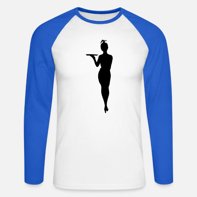 Herausfordernde Kellnerin mit Tablettschattenfigur - Unisex Baseballshirt langarm - Weiß/Royalblau