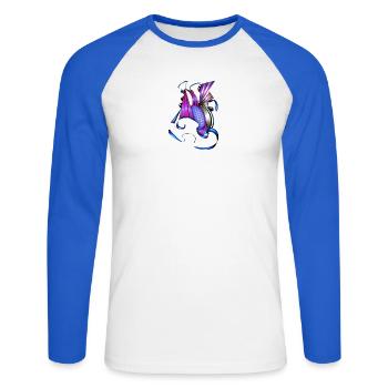 Farbige Spiral- und Fächerkunst - Unisex Baseballshirt langarm - Weiß/Royalblau - Vorne - Nik (191cm)