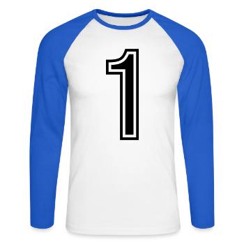 1 Symbole numérique - T-shirt baseball manches longues Homme - blanc/bleu royal - Devant - Nik (191cm)