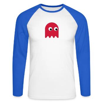 Game Classics Ghost - Unisex Baseballshirt langarm - Weiß/Royalblau - Vorne - Nik (191cm)