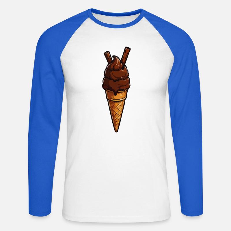 Schokoladen-Eis Cone Muster - Unisex Baseballshirt langarm - Weiß/Royalblau