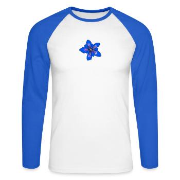 Enzian, Blume - Unisex Baseballshirt langarm - Weiß/Royalblau - Vorne - Nik (191cm)