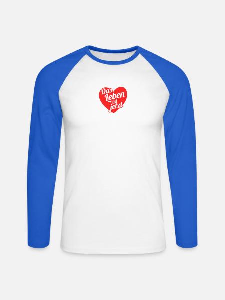 Das Leben ist jetzt  Herzdesign - Unisex Baseballshirt langarm - Weiß/Royalblau