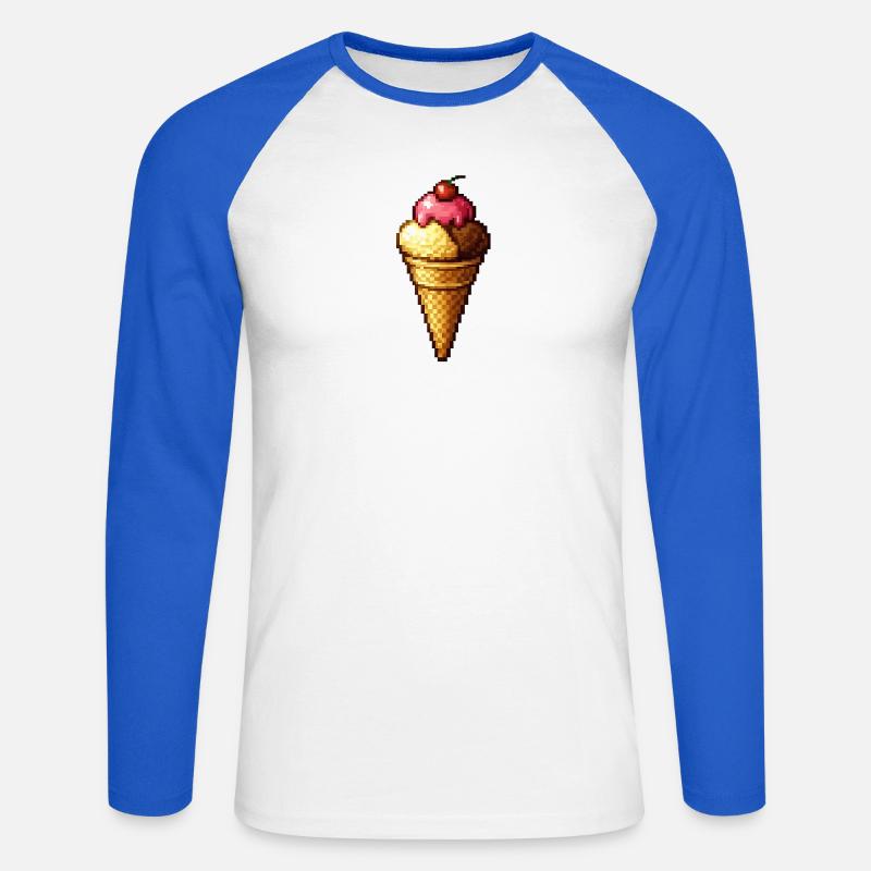 Retro Pixel Eiscreme Cone - Unisex Long Sleeve Baseball T-Shirt - white/royal blue