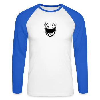 Motocross motorcycle helmet with two horns - Unisex Long Sleeve Baseball T-Shirt - white/royal blue - Front - Nik (191cm)