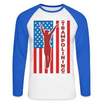 Trampolinspringen 4. Juli USA - Unisex Baseballshirt langarm - Weiß/Royalblau - Vorne - Nik (191cm)