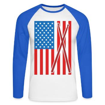 Patriotischer US Drummer - Unisex Baseballshirt langarm - Weiß/Royalblau - Vorne - Nik (191cm)