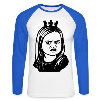 Skeptical meme girl with crown - Unisex Long Sleeve Baseball T-Shirt - white/royal blue - Front - Nik (191cm)
