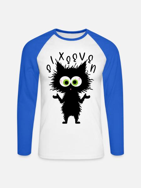 67 Lustige Katze Six Seven Meme - Unisex Baseballshirt langarm - Weiß/Royalblau