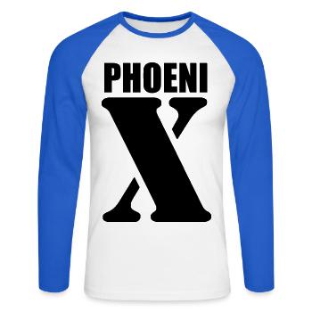 Phoenix – First Name Design | Minimal Typography - Unisex Baseballshirt langarm - Weiß/Royalblau - Vorne - Nik (191cm)