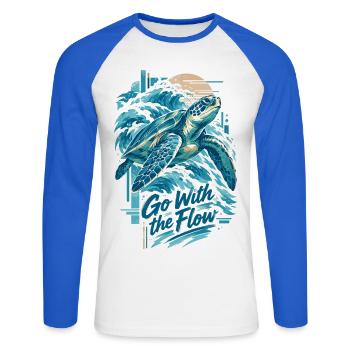 Honu Meeresschildkröte – Go With The Flow - Unisex Baseballshirt langarm - Weiß/Royalblau - Vorne - Nik (191cm)