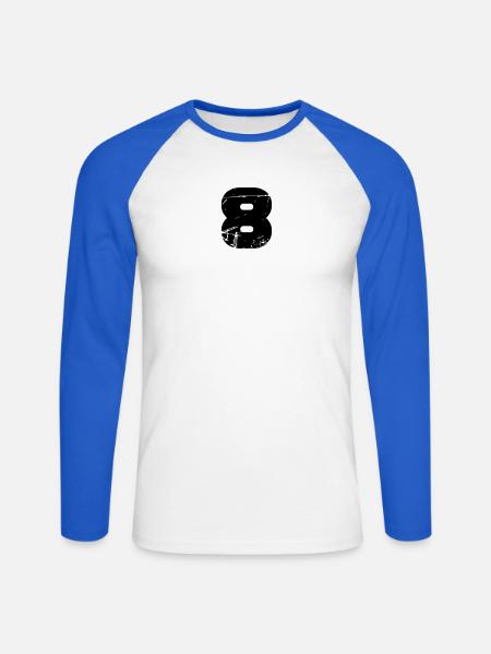 8 - Unisex Baseballshirt langarm - Weiß/Royalblau