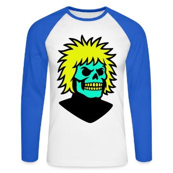 Skullman with a cool hairstyle - Unisex Long Sleeve Baseball T-Shirt - white/royal blue - Front - Nik (191cm)