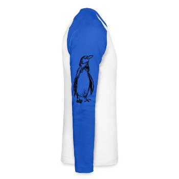 Pinguin - Unisex Baseballshirt langarm - Weiß/Royalblau - Rechts - Nik (191cm)