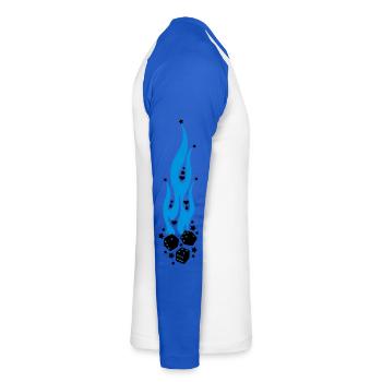 flammen - Unisex Baseballshirt langarm - Weiß/Royalblau - Rechts - Nik (191cm)