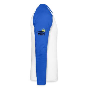 Moin Guten Morgen Sonne - Unisex Baseballshirt langarm - Weiß/Royalblau - Rechts - Nik (191cm)