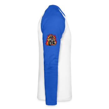 Motard squelette - T-shirt baseball manches longues Homme - blanc/bleu royal - Droite - Nik (191cm)