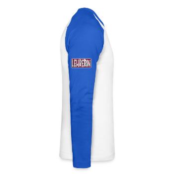LEHRERIN - LEHRAMT ABSCHIED - Unisex Baseballshirt langarm - Weiß/Royalblau - Rechts - Nik (191cm)
