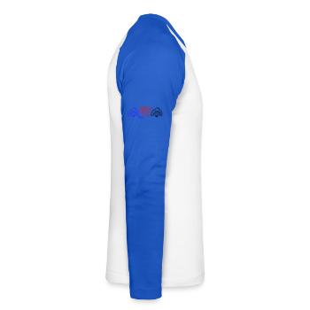 Ornamente Fantasie - Unisex Baseballshirt langarm - Weiß/Royalblau - Rechts - Nik (191cm)
