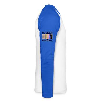 Sockensortierer - Unisex Baseballshirt langarm - Weiß/Royalblau - Rechts - Nik (191cm)