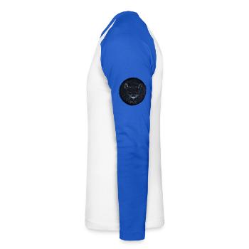 I see you - Maus - Unisex Baseballshirt langarm - Weiß/Royalblau - Links - Nik (191cm)