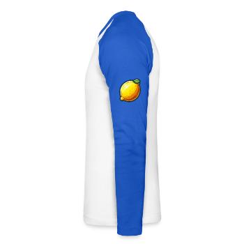 Citron Joyful Cartoon Jaune - T-shirt baseball manches longues Homme - blanc/bleu royal - Gauche - Nik (191cm)
