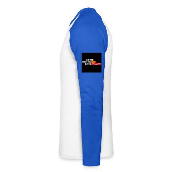 LA VIE DERRIÈRE LES BARREAUX - T-shirt baseball manches longues Homme - blanc/bleu royal - Gauche - Nik (191cm)