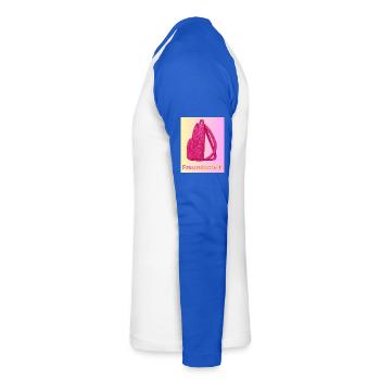Freundschaft Glitzer Rucksack pink - Unisex Baseballshirt langarm - Weiß/Royalblau - Links - Nik (191cm)