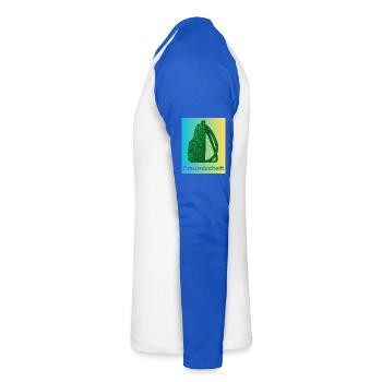 Freundschaft Glitzer Rucksack grün - Unisex Baseballshirt langarm - Weiß/Royalblau - Links - Nik (191cm)
