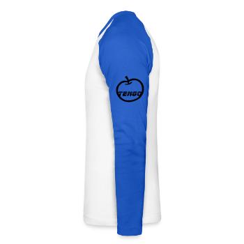 J'ai une pomme - T-shirt baseball manches longues Homme - blanc/bleu royal - Gauche - Nik (191cm)