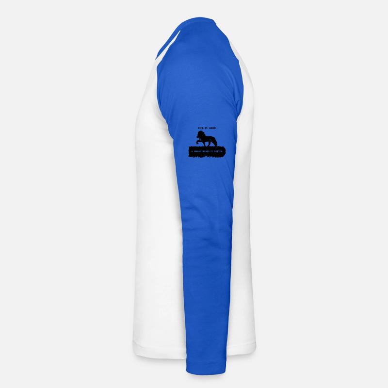 Spruch 2 mit Pferd 1 schwarz - Unisex Baseballshirt langarm - Weiß/Royalblau