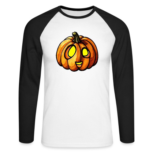 Pumpkin Halloween watercolor scribblesirii - Koszulka męska bejsbolowa z długim rękawem