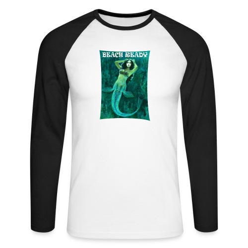 Vintage Pin-up Beach Ready Mermaid - Men's Long Sleeve Baseball T-Shirt