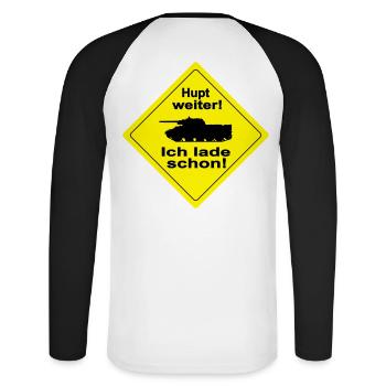 HUPT WEITER - Unisex Baseballshirt langarm - Weiß/Schwarz - Hinten - Nik (191cm)