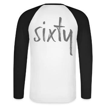 60 sixty Geburtstag Geschenk Zahl sechzig - Unisex Baseballshirt langarm - Weiß/Schwarz - Hinten - Nik (191cm)