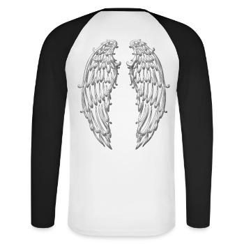 Grandes ailes, ailes d'ange, argent - T-shirt baseball manches longues Homme - blanc/noir - Dos - Nik (191cm)