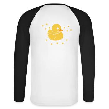 Ente Spruch Geschenk - Unisex Baseballshirt langarm - Weiß/Schwarz - Hinten - Nik (191cm)