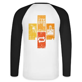Autos - Unisex Baseballshirt langarm - Weiß/Schwarz - Hinten - Nik (191cm)