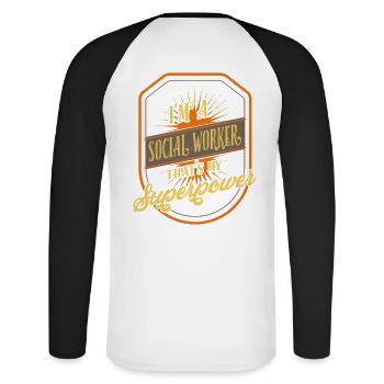 travailleur social - T-shirt baseball manches longues Homme - blanc/noir - Dos - Nik (191cm)