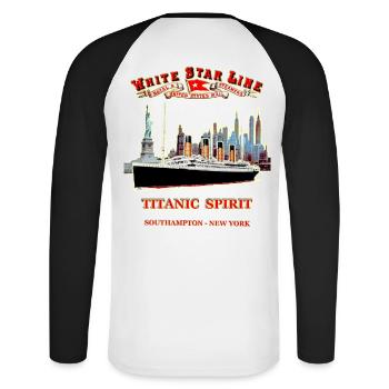 PHANTOM DER TITANIC IN NEW YORK - Unisex Baseballshirt langarm - Weiß/Schwarz - Hinten - Nik (191cm)