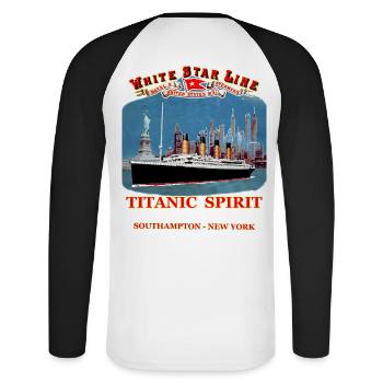 TITANIC SPIRIT Kreation Louis RUNEMBERG © Adagp - Unisex Baseballshirt langarm - Weiß/Schwarz - Hinten - Nik (191cm)