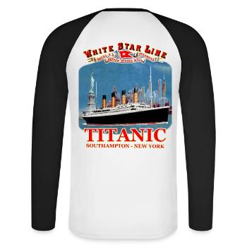 TITANIC creation Louis RUNEMBERG © Adagp - Unisex Long Sleeve Baseball T-Shirt - white/black - Back - Nik (191cm)