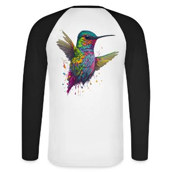 Color Explosion Hummingbird Artwork - Unisex Long Sleeve Baseball T-Shirt - white/black - Back - Nik (191cm)