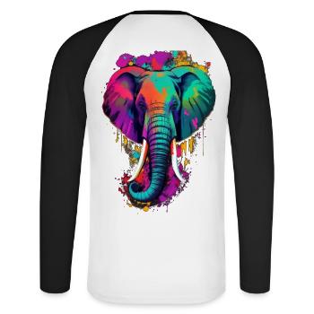Éléphant - T-shirt baseball manches longues Homme - blanc/noir - Dos - Nik (191cm)