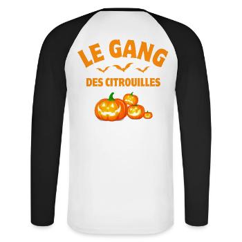 halloween, citrouille, citrouilles - T-shirt baseball manches longues Homme - blanc/noir - Dos - Nik (191cm)