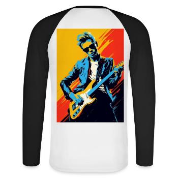 Rockeur en Pop Art - T-shirt baseball manches longues Homme - blanc/noir - Dos - Nik (191cm)