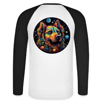 Colorful Space Dog with Planets - Unisex Long Sleeve Baseball T-Shirt - white/black - Back - Nik (191cm)