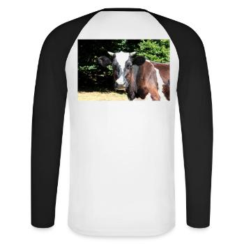 Affiche de vache - T-shirt baseball manches longues Homme - blanc/noir - Dos - Nik (191cm)