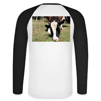 Affiche de vache - T-shirt baseball manches longues Homme - blanc/noir - Dos - Nik (191cm)