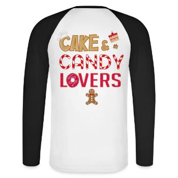 Cake & Candy Lovers T-Shirt - Unisex Long Sleeve Baseball T-Shirt - white/black - Back - Nik (191cm)